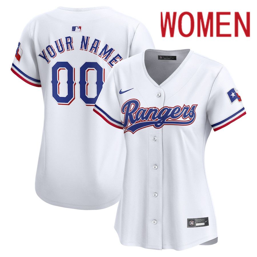 Women Texas Rangers Nike White Home Limited Custom MLB Jersey->customized mlb jersey->Custom Jersey